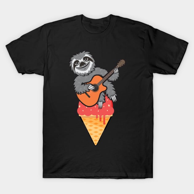 Sloth Guitar Ice Cream T-Shirt by Plushism